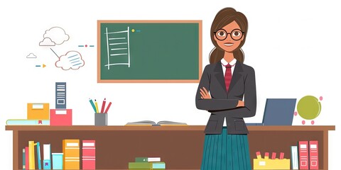2D flat illustration of a teacher on white background