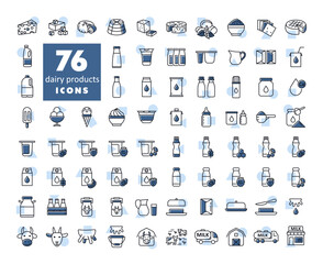 Milk, dairy products vector icon set