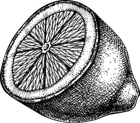 Hand-drawn lemon illustration. Citrus fruit vector sketch. Exotic plant botanical drawing - 772523887