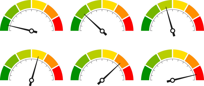 Metering scale and meter gauge vector icons