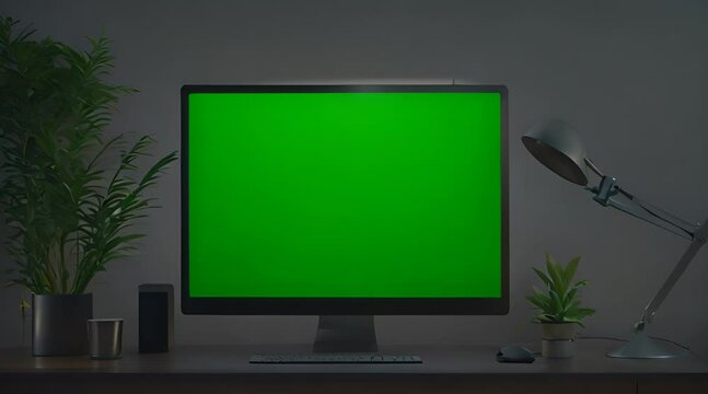 Computer monitor mockup with green screen front view animation with camera track motion Motion graphic design