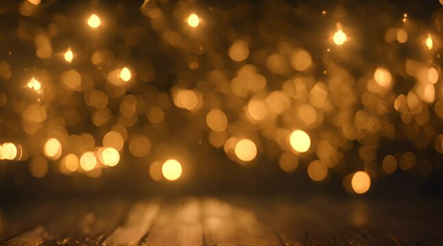 Glitter vintage lights background dark gold and black de focused video
