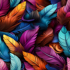 Seamless texture with multicolored feathers.