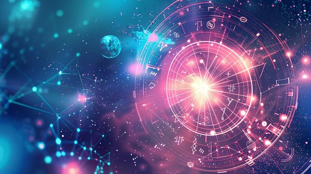 a colorful abstract background with a star and a circle