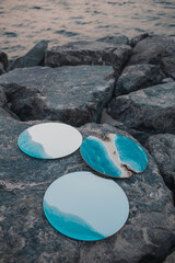Handmade resin watch designed as sea