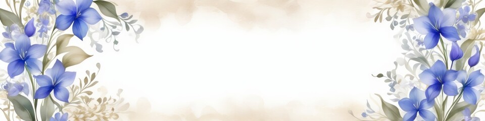 Obraz premium Watercolor vintage floral frame bluebell flowers on watercolor grunge beige background. Style retro invitations or congratulations on wedding, Valentine's or birthday or Mother's Day or Women's Day 