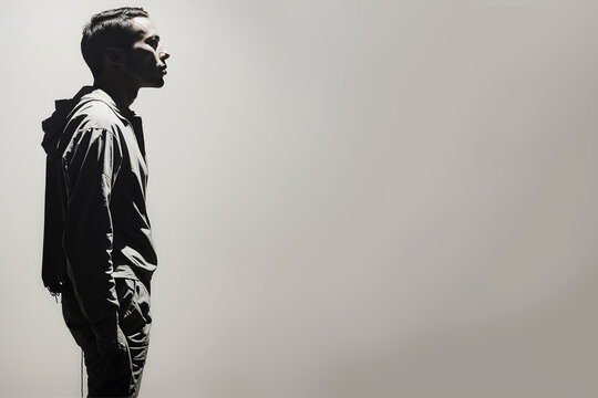 Silueta de hombre joven en blanco y negro