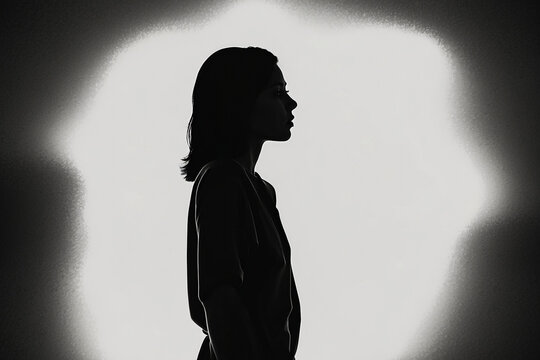Silueta de mujer joven en blanco y negro 