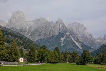 Summer view of the famous Pale di San Martino  landscape, near San Martino di Castrozza, Italian Dolomites, Europe                         - 772527020
