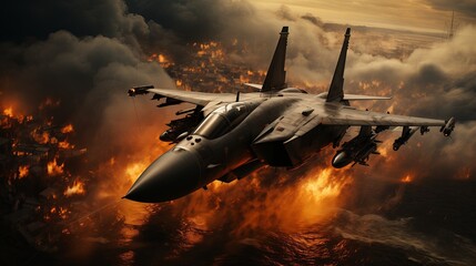 A powerful fighter jet soars through a cloudy sky, exuding strength and speed - obrazy, fototapety, plakaty