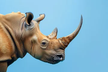 Plexiglas foto achterwand Close-up of a majestic rhino against a backdrop of the vast sky © Umar