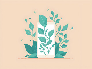 A modern illustration depicting a smartphone screen seamlessly integrating with vibrant leaves as its background