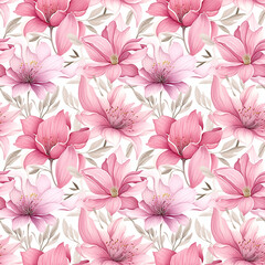 Fototapeta na wymiar Pink and White Flower Pattern on White Background