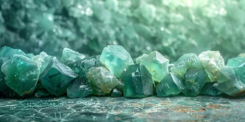 Poster Natural Habitat Photography: Green Mineral Stones with Lustrous Surfaces and Textures. Concept Green Mineral Stones, Lustrous Surfaces, Textures, Natural Habitat, Photography © Ян Заболотний
