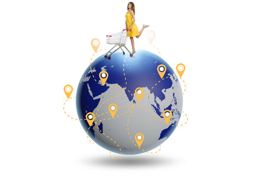 Concept of global shopping with globe and shopper