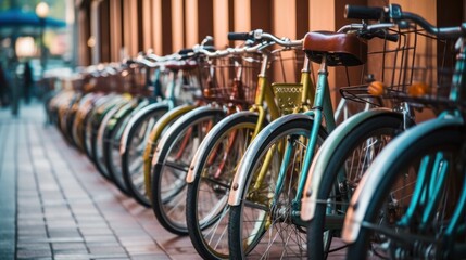 City scenery: Many bikes in a row, AI-generated