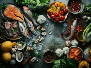 Ocean food commercial-style poster, fresh and wholesome, farm-to-table goodness, vibrant...