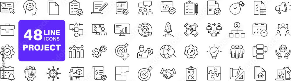 Wall mural management set of web icons in linear style. project management icons for web and mobile app. busine