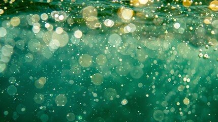 bubbles beneath a crystal-clear, green sea - obrazy, fototapety, plakaty