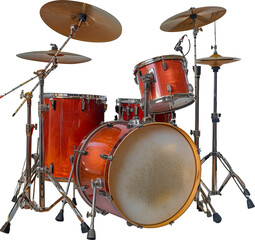 Obraz na płótnie Canvas Professional drum set with cymbals isolated cut out on transparent background