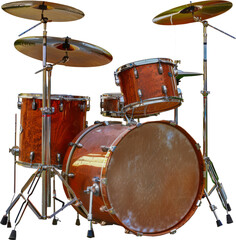 Obraz na płótnie Canvas Professional drum set with cymbals isolated cut out on transparent background