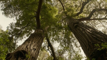  A row of towering trees, surrounded by a dense forest carpeted with verdant foliage