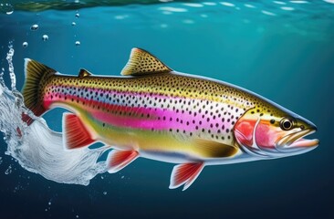Trout fish swims underwater.