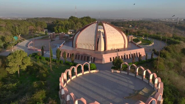 Beautiful Aerial View of Pakistan Monument in Islamabad Capital City, Pakistan Aerial Drone Shot