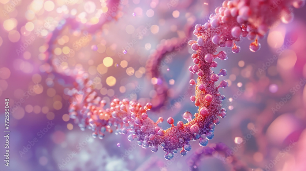 Poster a visually striking representation of a dna double helix with colorful beads signifying the genetic 