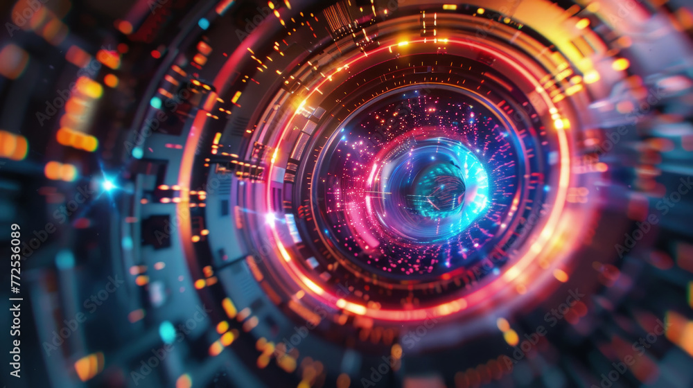 Poster circular arrangement of vibrant colored lights creating an abstract pattern
