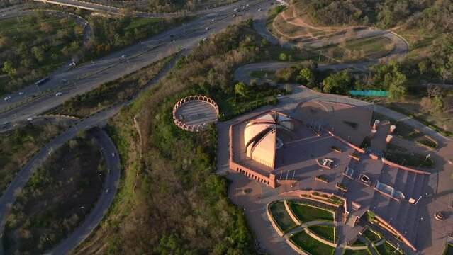 Beautiful Aerial View of Pakistan Monument in Islamabad Capital City, Pakistan Aerial Drone Shot