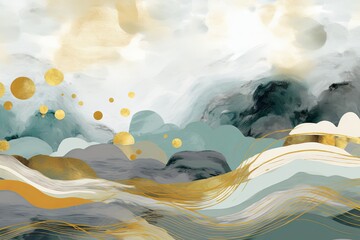 Image a colorful wallpaper illustrating  in the style of painting, dark gray and gold, editorial illustrations, whimsical abstract landscapes,  illustrations, high resolution, light gold and gray