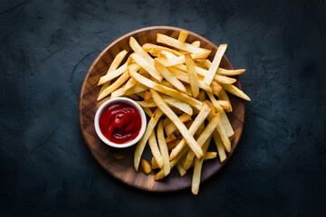 Classic french fries served with ketchup for a delightful snack - obrazy, fototapety, plakaty