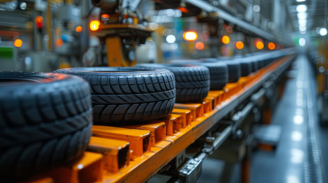 Production of car tires at the factory