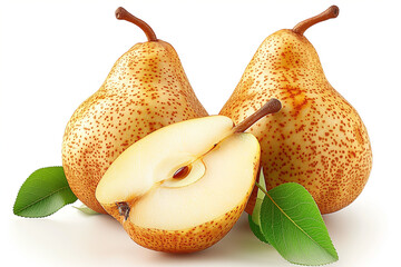 Two pears with one half cut open - obrazy, fototapety, plakaty