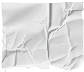 Clean white paper, wrinkled, abstract background Kraft paper for aesthetic creative design Cut-out design PNG