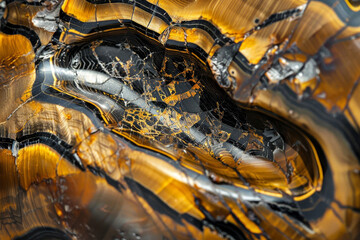 A close up of a rock with a black and gold pattern