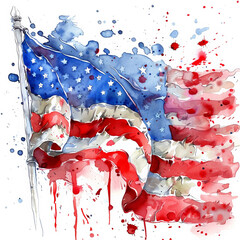 Abstract Watercolor Illustration of the American Flag with Artistic Flair and Vibrant Colors - 772539835