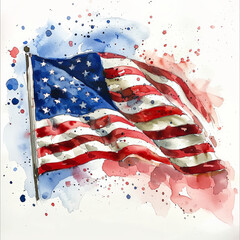 Watercolor Painting of American Flag, Dynamic Splashes, Art, Patriotism, Stars and Stripes - 772539848