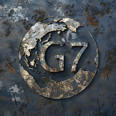 Group of Seven, International Economic Organization Symbol, Metallic G7 Insignia,  USA, Japan, Canada, France, Italy, Germany, UK - 772539895