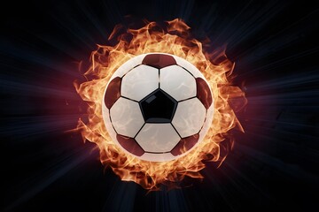 Naklejka premium Digital Soccer ball engulfed in captivating flames, symbolizing intensity and passion