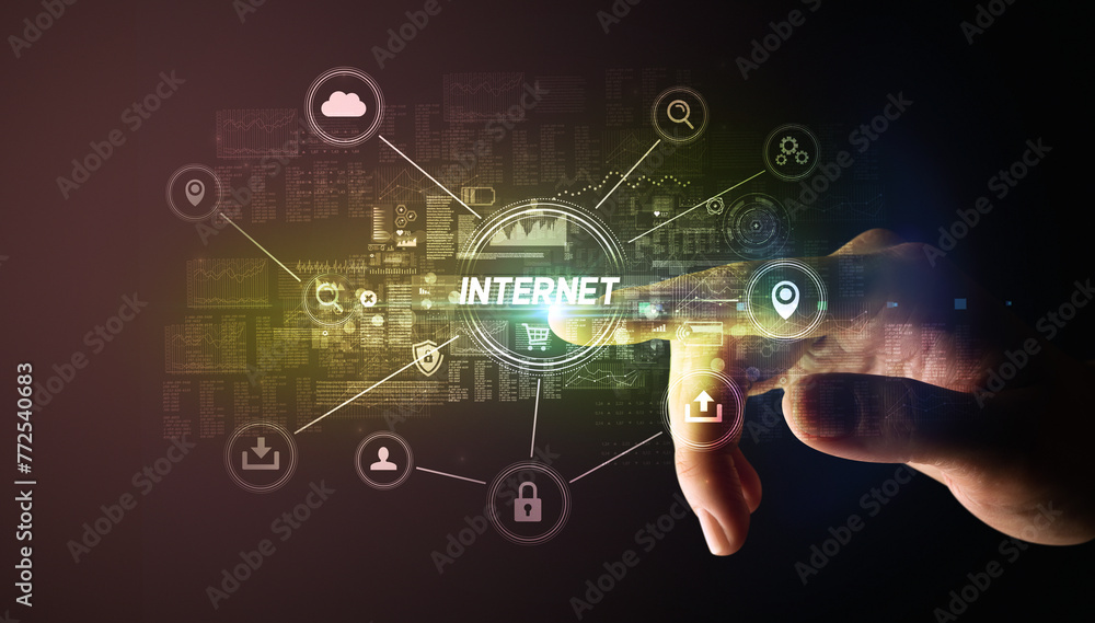 Poster hand touching cybersecurity button