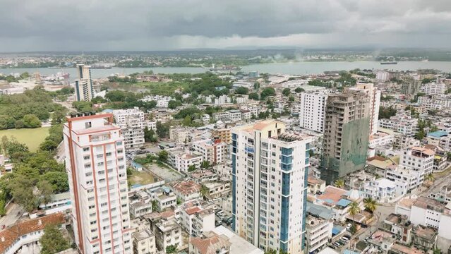 Cityscape of African coastal industrial port City town Cloudy day Mombasa County, Kenya