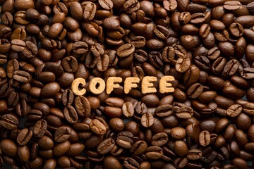 Fototapeta premium Frame Close up of roasted coffee beans with copy space for text