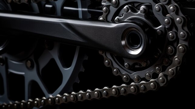 New rear mountain bike cassette with chain on the black background
