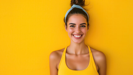 Portrait of a smiling girl on a yellow background