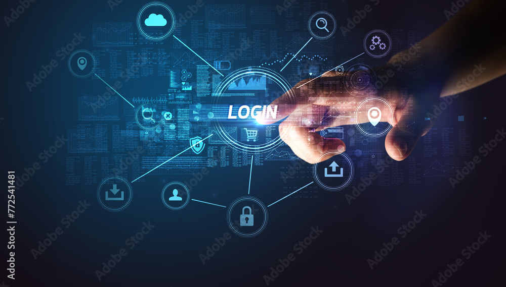 Poster Hand touching cybersecurity button