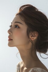 Fototapeta premium portrait of a pretty asian woman with makeup, Beautiful young asian woman with clean fresh skin on white background