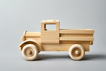 A whimsical wooden toy truck rests atop a table, ready for imaginary adventures