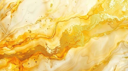 yellow watercolor background with Golden shiny and Liquid marble texture